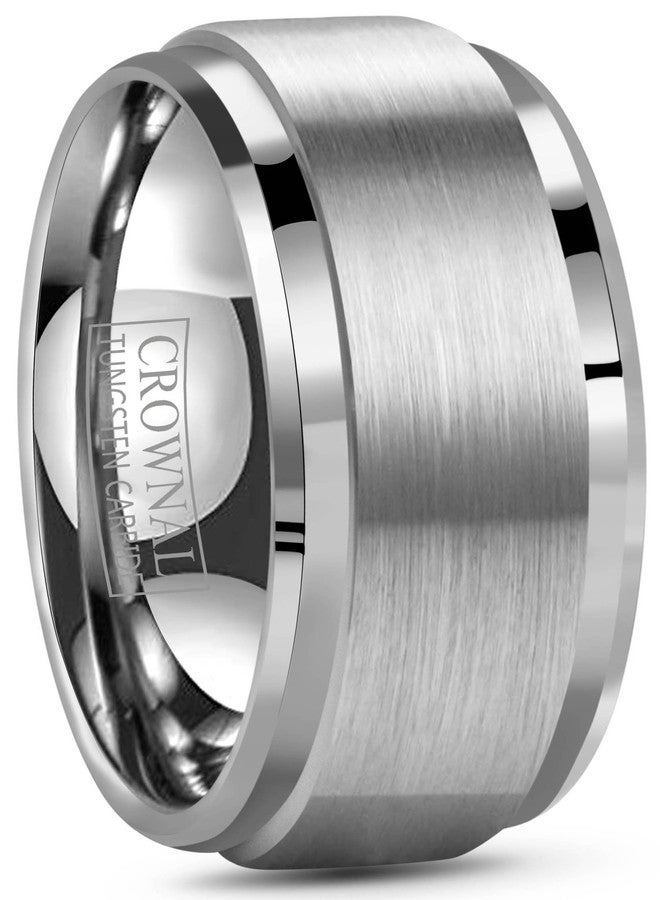 CROWNAL 6mm 8mm 10mm Tungsten Wedding Band Ring Men Women Polished Beveled Edge Matte Brushed Finish Center Comfort Fit Size 5 To 17 (10mm,17) - Image 1