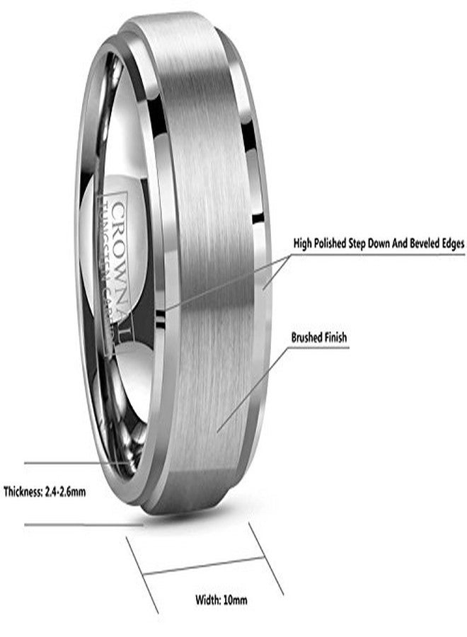 CROWNAL 6mm 8mm 10mm Tungsten Wedding Band Ring Men Women Polished Beveled Edge Matte Brushed Finish Center Comfort Fit Size 5 To 17 (10mm,17) - Image 3