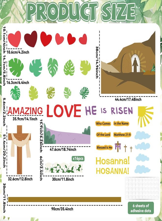 OBUSATT Easter Religious Bulletin Board Set Christian Jesus Classroom Decorations He is Risen Bulletin Board Easter Love Hearts Cross Jasmine Borders Cutouts for Sunday School Church Chalkboard Wall Decor - Image 2