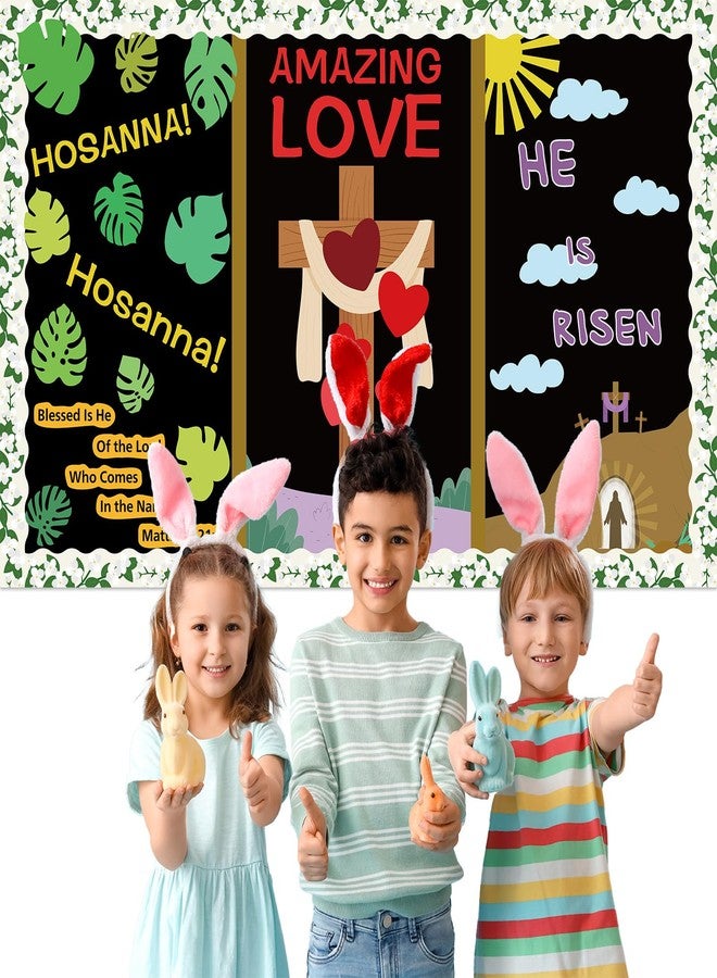 OBUSATT Easter Religious Bulletin Board Set Christian Jesus Classroom Decorations He is Risen Bulletin Board Easter Love Hearts Cross Jasmine Borders Cutouts for Sunday School Church Chalkboard Wall Decor - Image 5
