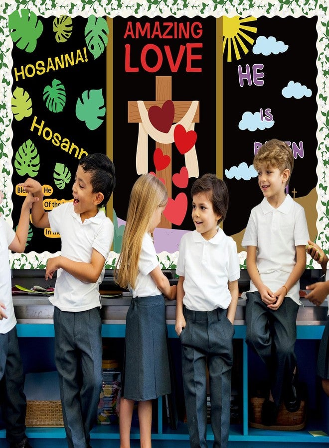 OBUSATT Easter Religious Bulletin Board Set Christian Jesus Classroom Decorations He is Risen Bulletin Board Easter Love Hearts Cross Jasmine Borders Cutouts for Sunday School Church Chalkboard Wall Decor - Image 4