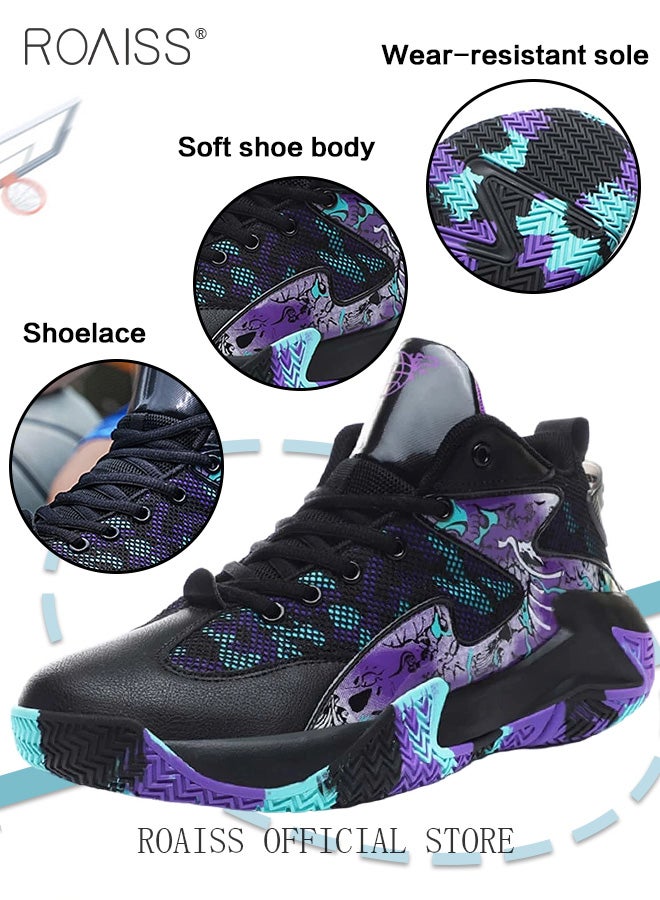 roaiss Men's Stylish High Top Sneakers, Lightweight Breathable Trainers for Men, Lace up Non Slip Sports Shoes, Shock Absorbing Athletic Shoes with Soft Lining, Suitable for Daily Wear and Outdoor Activities Black/Purple - Image 5