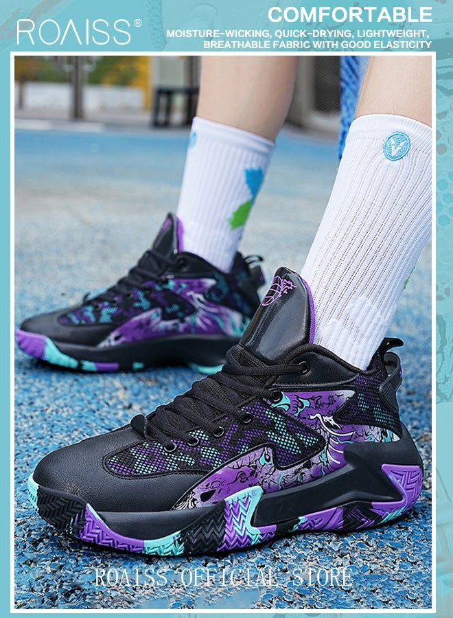 roaiss Men's Stylish High Top Sneakers, Lightweight Breathable Trainers for Men, Lace up Non Slip Sports Shoes, Shock Absorbing Athletic Shoes with Soft Lining, Suitable for Daily Wear and Outdoor Activities Black/Purple - Image 4