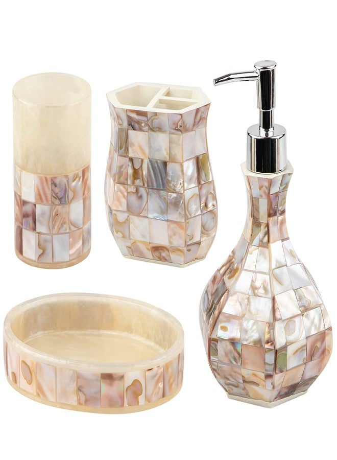 Creative Scents Milano Bathroom Accessories Set - 4 Piece Bathroom Accessory Set with Natural Mother of Pearl Shells - Decorative Bathroom Set Includes: Soap Dispenser, Toothbrush Holder, Tumbler and Soap Dish - Image 1