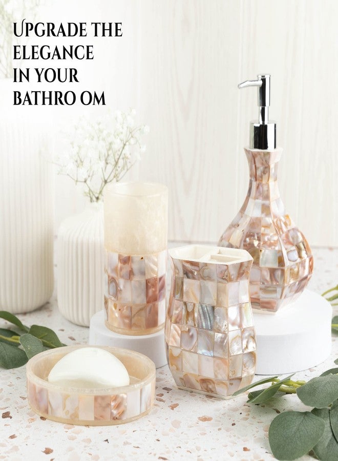 Creative Scents Milano Bathroom Accessories Set - 4 Piece Bathroom Accessory Set with Natural Mother of Pearl Shells - Decorative Bathroom Set Includes: Soap Dispenser, Toothbrush Holder, Tumbler and Soap Dish - Image 2
