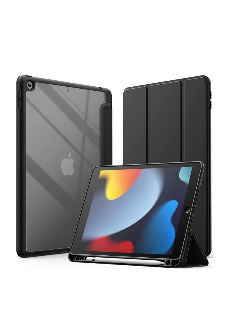 DUSALA Case Compatible with iPad 10.2-Inch (9th/8th/7th Generation, 2021/2020/2019) – Clear Transparent Back Shell, Pencil Holder, Slim Stand, Shockproof Tablet Cover for iPad 10.2" with Full Protection Black, 10.2 - Image 1