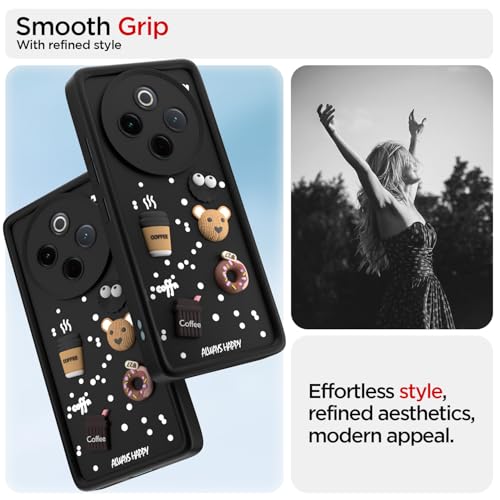 Pikkme Back Cover for Vivo T4 5G / iQoo Z10 5G | Cute Fun Cartoon 3D Bear Silicone Full Body Protection Bumper Case (Black) - Image 2