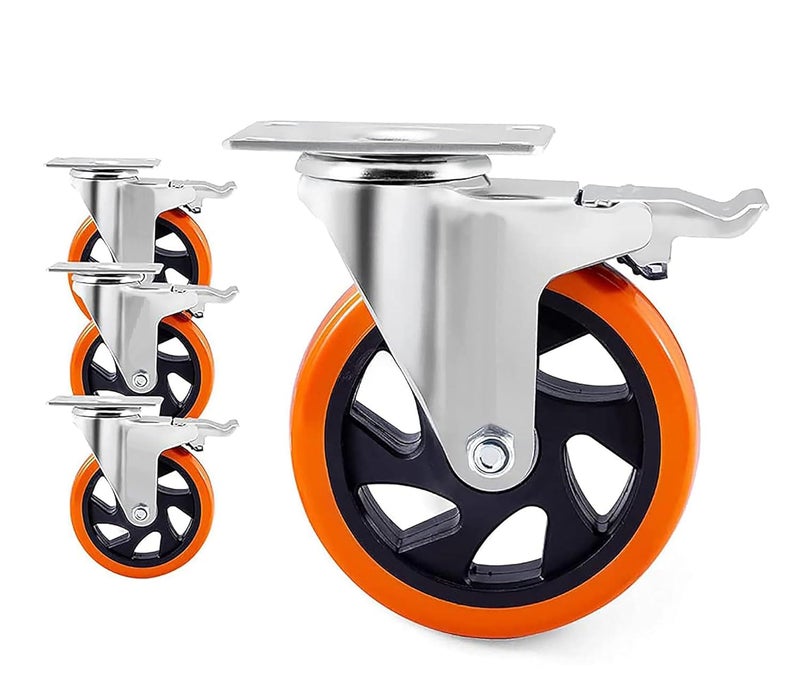 Krupalu Carbon Steel Swivel Caster Wheel Of 4 Pieces Of 4 Inch Trolley Wheel with powerful Bearing Strong Weight Handling Capacity 4PcOrange Color - Image 1