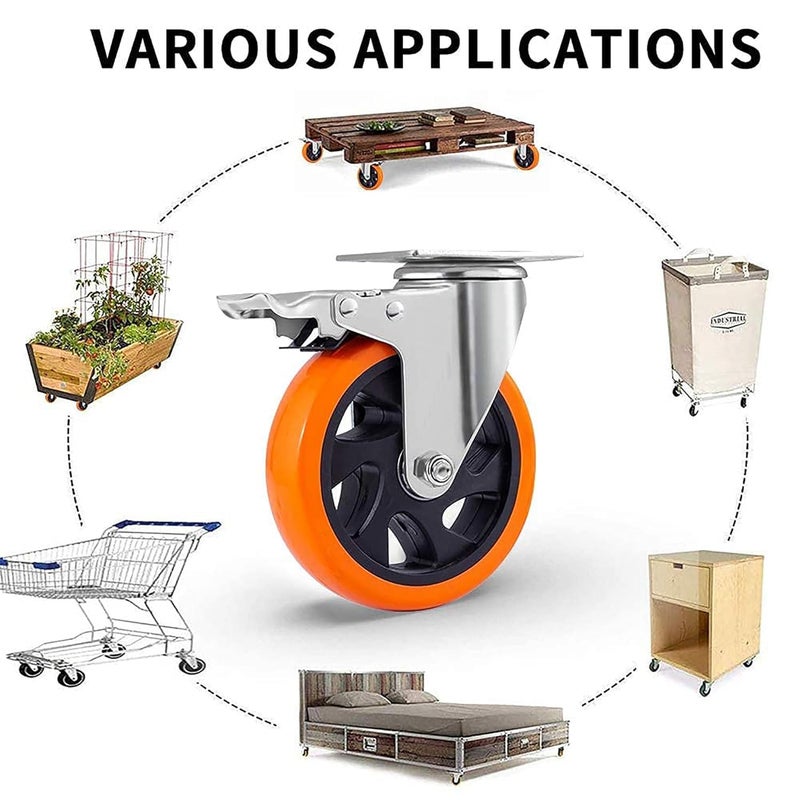 Krupalu Carbon Steel Swivel Caster Wheel Of 4 Pieces Of 4 Inch Trolley Wheel with powerful Bearing Strong Weight Handling Capacity 4PcOrange Color - Image 2