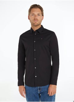 TOMMY JEANS Men's Stretch Slim Fit Casual Shirt, Black  - Image 1