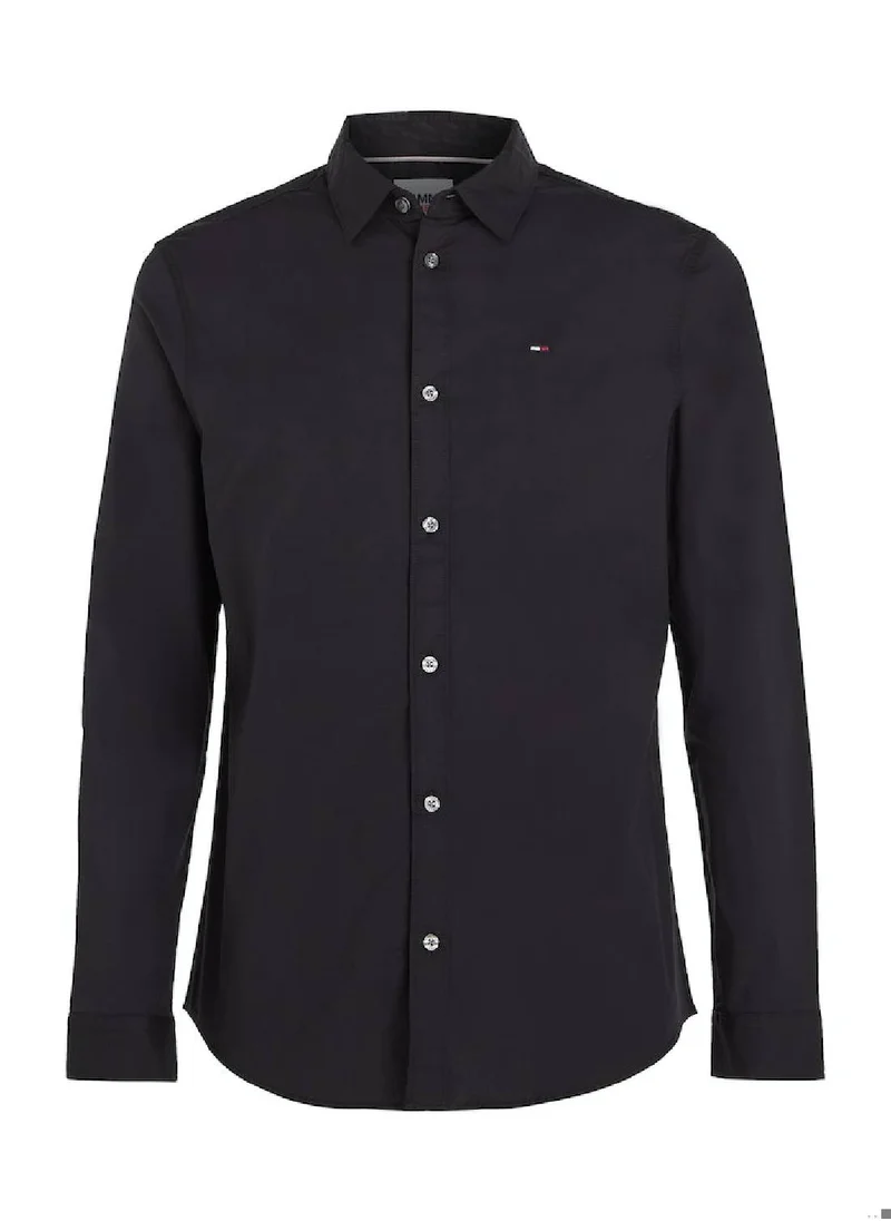 TOMMY JEANS Men's Stretch Slim Fit Casual Shirt, Black