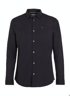TOMMY JEANS Men's Stretch Slim Fit Casual Shirt, Black  - Image 2