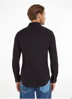 TOMMY JEANS Men's Stretch Slim Fit Casual Shirt, Black  - Image 3