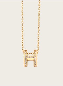 KAAF CREATIONS 18K Gold Plated Stainless Steel Chain, Initial Letter H Necklace, Crystal-Studded Pendant, 40+6 cm  - Image 2
