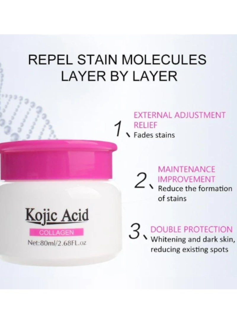 Kojic Acid Face Whitening Cream, Moisturizing Hydrate and Nourish the Skin, Lightweight Non-Greasy Deep Penetration Anti-Aging，Spots Or Acne Scars In A Effective Way, 80ml/2.68 FL.oz