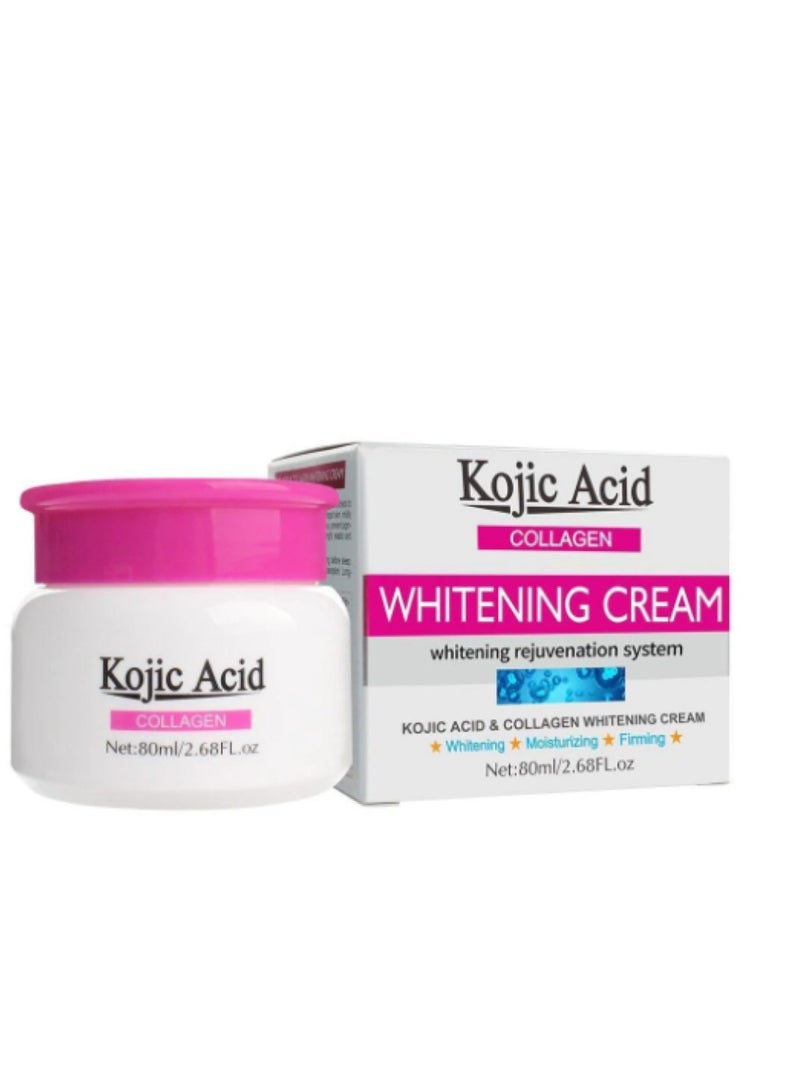 Kojic Acid Face Whitening Cream, Moisturizing Hydrate and Nourish the Skin, Lightweight Non-Greasy Deep Penetration Anti-Aging，Spots Or Acne Scars In A Effective Way, 80ml/2.68 FL.oz