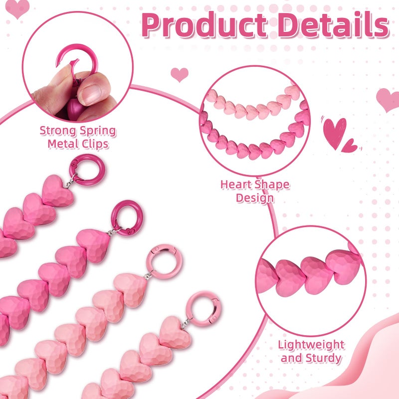 ZLSPTK 2Pcs Purse Extender Chain Gold Pink Bag Extender Chain Heart Purse Strap Extender Hot Pink Purse Strap Replacement Crossbody Purse Accessories for Women Bag Charms for Handbags Tote Bags Purse Making - Image 2