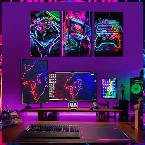 BGFCE 3pcs Decorative Poster Wall Art - Colorful Game Handle Theme Canvas Print Neon Console Painting for Children Youth Bedroom Home Wall Decor - Purple Cool Game Canvas 12x16in - Image 5