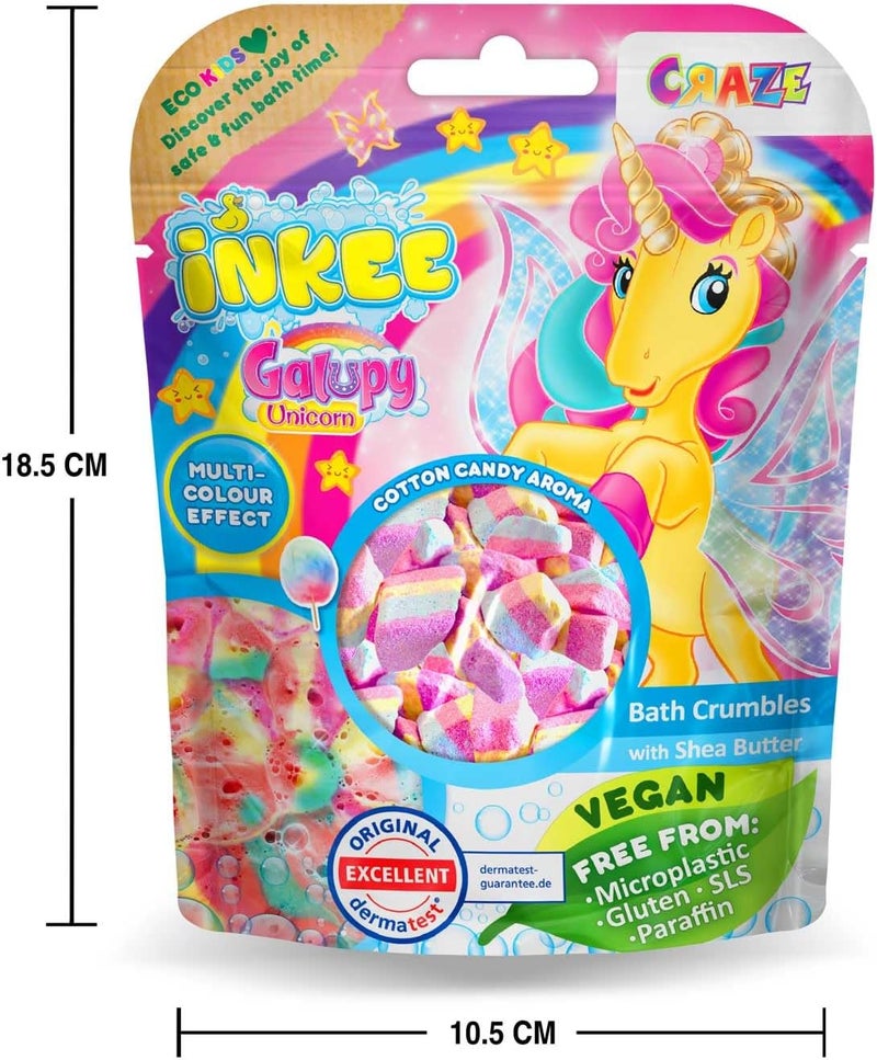 INKEE Bath Crumble Galupy Unicorn, Crumbled Bath Bombs for Children with Cotton Candy Flavour and 4 Colours, Bag of 100 gr. - Image 5