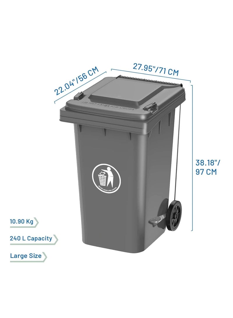 Bsoft Outdoor Dustbins Plastic Recycling Bin 240L - Heavy Duty Kitchen Plastic Garbage Bin Dust Bin Outdoor Bucket Trash Can Large Industrial Waste bin Trash bin (Gray) - Image 2