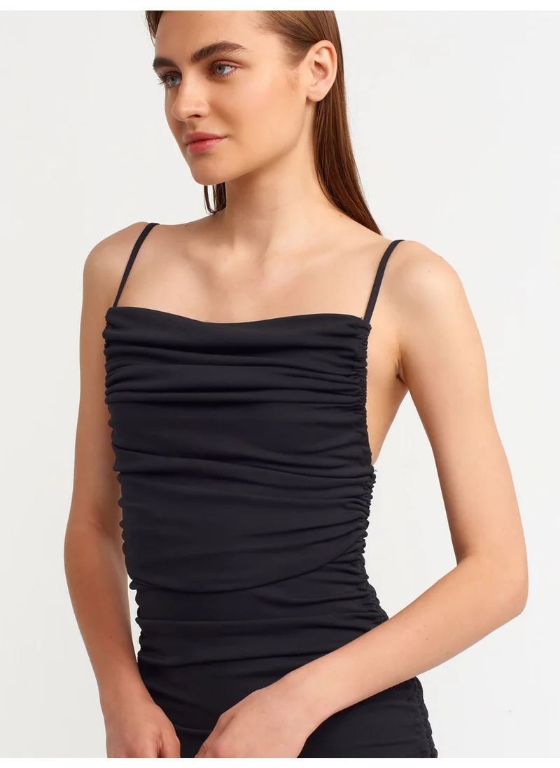 Dilvin 90341 Pleated Mini Dress-Black