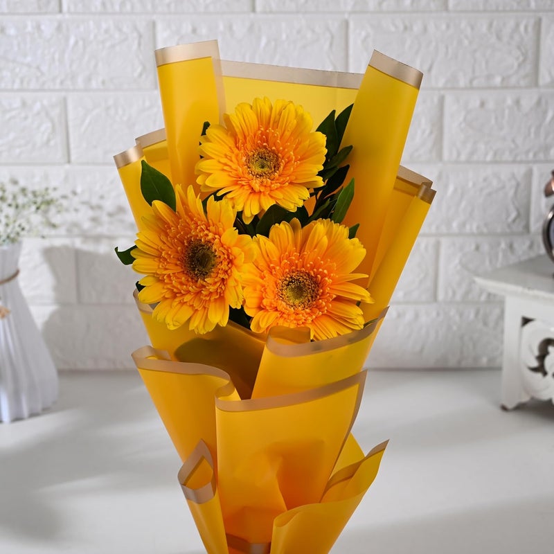 FlowerAura Fresh Live Flower Bouquet of 3 Yellow Gerberas Flowers For Birthday Gift Anniversary Gift Wedding Gift Valentines Day Gift Gift For Special Occasion Same Day Delivery - Image 3
