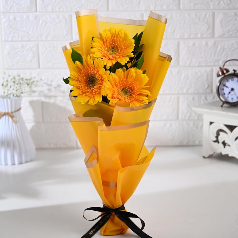 FlowerAura Fresh Live Flower Bouquet of 3 Yellow Gerberas Flowers For Birthday Gift Anniversary Gift Wedding Gift Valentines Day Gift Gift For Special Occasion Same Day Delivery - Image 2