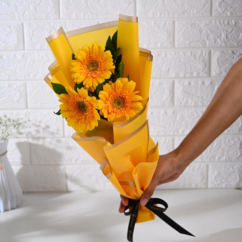 FlowerAura Fresh Live Flower Bouquet of 3 Yellow Gerberas Flowers For Birthday Gift Anniversary Gift Wedding Gift Valentines Day Gift Gift For Special Occasion Same Day Delivery - Image 1