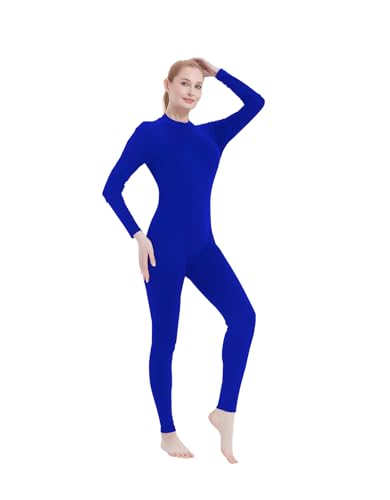 Kninmdor Women Unitard Dance Bodysuit Royal Blue High Neck Turtleneck Jumpsuit Dancer Leotard Full Body Suits Long Sleeves One Piece (Royal Blue-L) - Image 1