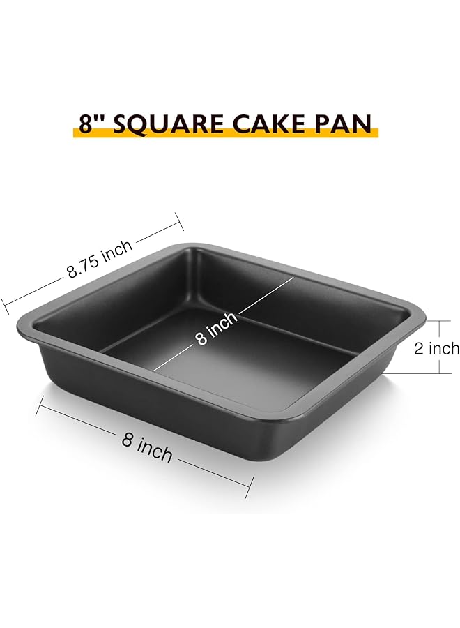 Excefore 8'' X 8'' Square Cake Baking Pan, Nonstick Metal Brownie Pan With Wide Grips, Dishwasher Safe   8 Inch, Dark Grey(Set Of 2) - Image 3