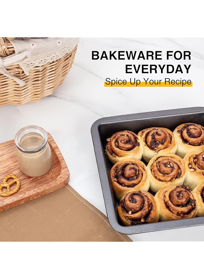 Excefore 8'' X 8'' Square Cake Baking Pan, Nonstick Metal Brownie Pan With Wide Grips, Dishwasher Safe   8 Inch, Dark Grey(Set Of 2) - Image 4