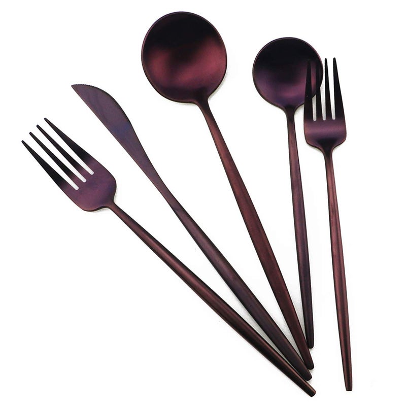 Gugrida 20Piece 1810 Stainless Steel Flatware Silverware Luxury Dinnerware Set Travel Cutlery Tableware Include Knife Fork Spoon Service for 4Healthy  EcoFriendly Dishwasher Safe Purple Matte