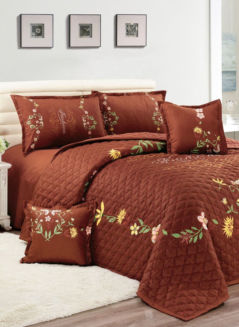 Sleep night Sleep night Floral Compressed 4 Pieces Comforter Set Single Size 160 X 210 Cm All Season Reversible Bedding Set Geometric Quilted Stitching Design Brown  - Image 2