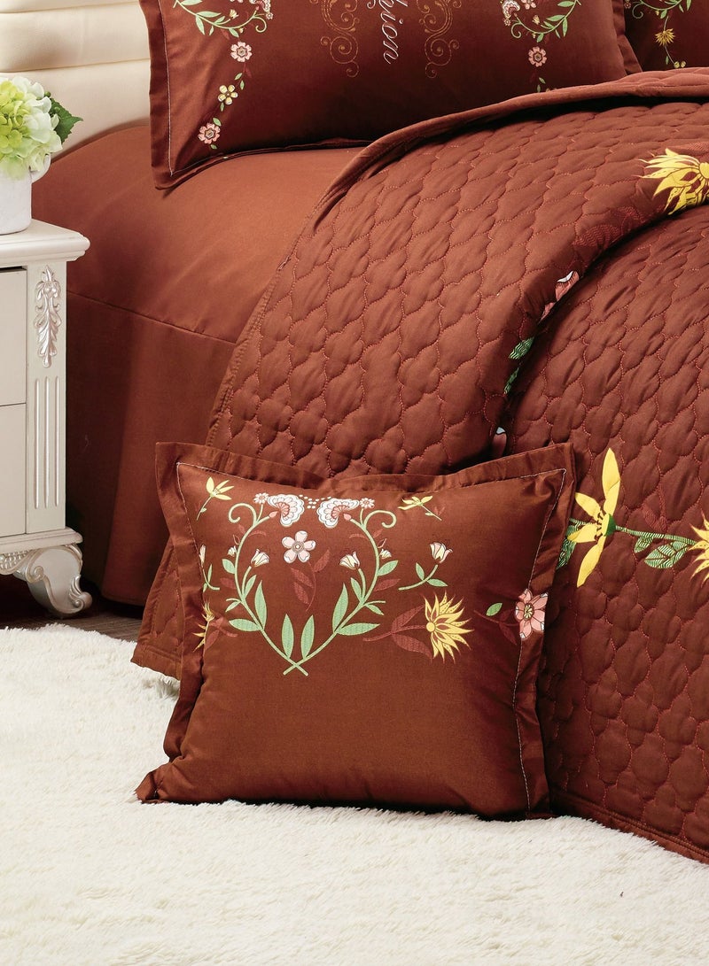 Sleep night Sleep night Floral Compressed 4 Pieces Comforter Set Single Size 160 X 210 Cm All Season Reversible Bedding Set Geometric Quilted Stitching Design Brown  - Image 5