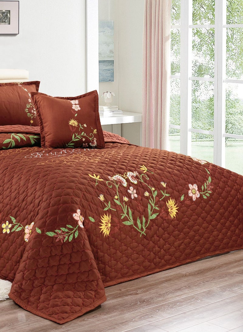 Sleep night Sleep night Floral Compressed 4 Pieces Comforter Set Single Size 160 X 210 Cm All Season Reversible Bedding Set Geometric Quilted Stitching Design Brown  - Image 4