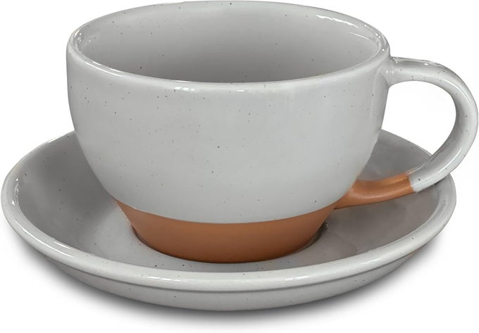 CERAMIC LATTE ART MUG WITH SAUCER 105 OZ ROUND BOTTOM FOR PERFECT POURS CAFE CUPS FOR CAPPUCCINO ESPRESSO COFFEE TEA ETC PORCELAIN SET FOR BARISTAS GREAT GIFT EARL GREY