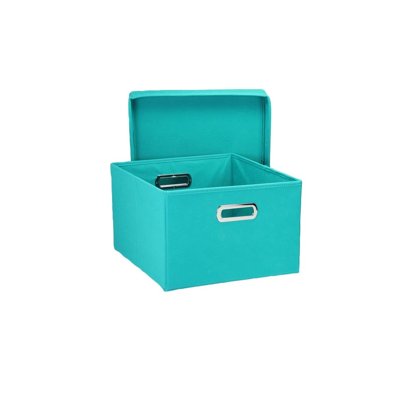 Household Essentials Fabric Storage Boxes with Lids and Handles, Aqua - Image 4