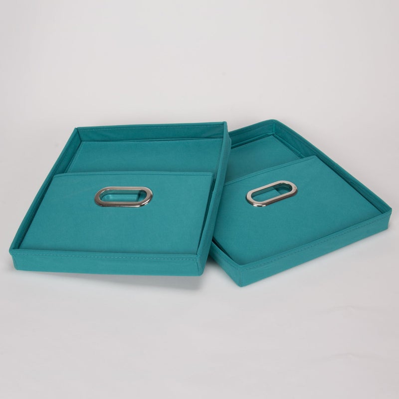 Household Essentials Fabric Storage Boxes with Lids and Handles, Aqua - Image 5