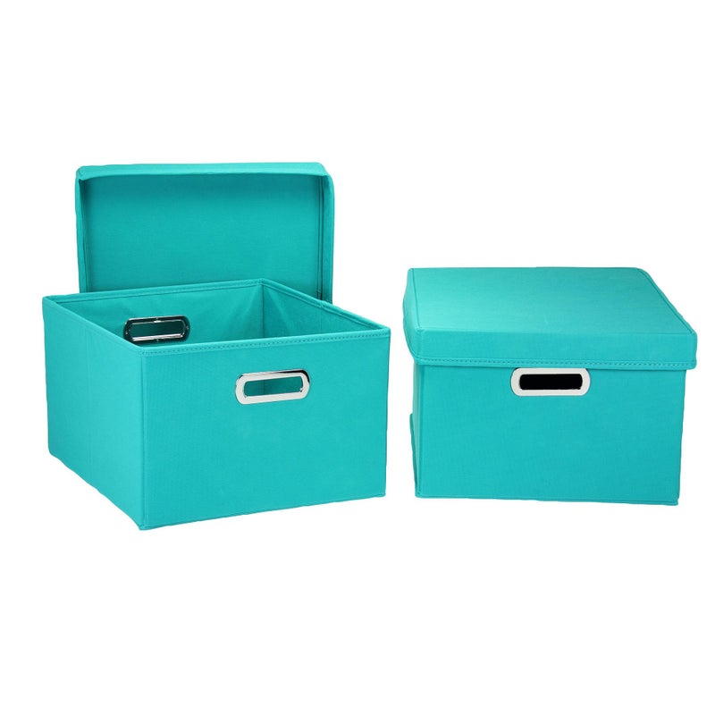Household Essentials Fabric Storage Boxes with Lids and Handles, Aqua - Image 1