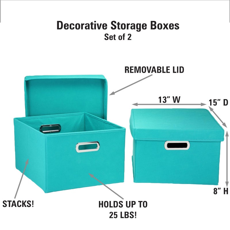 Household Essentials Fabric Storage Boxes with Lids and Handles, Aqua - Image 3
