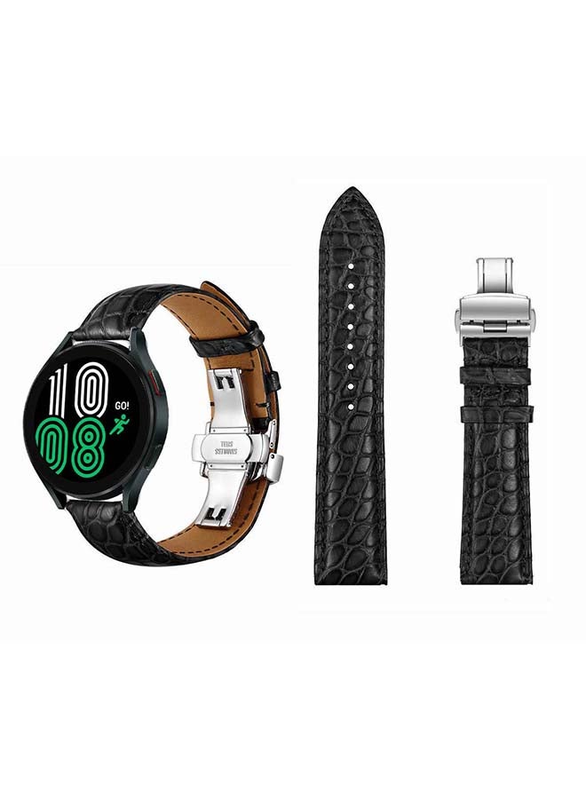 Perfii Genuine Alligator Leather Replacement Band For Samsung Galaxy Watch4 Black Silver - Image 1