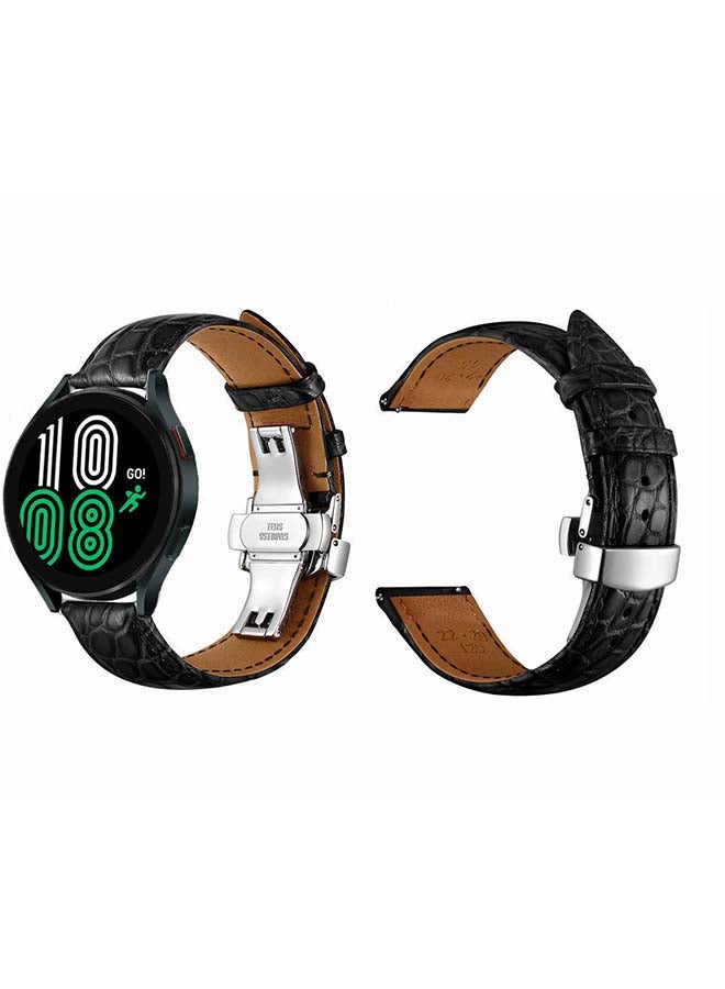 Perfii Genuine Alligator Leather Replacement Band For Samsung Galaxy Watch4 Black Silver - Image 2