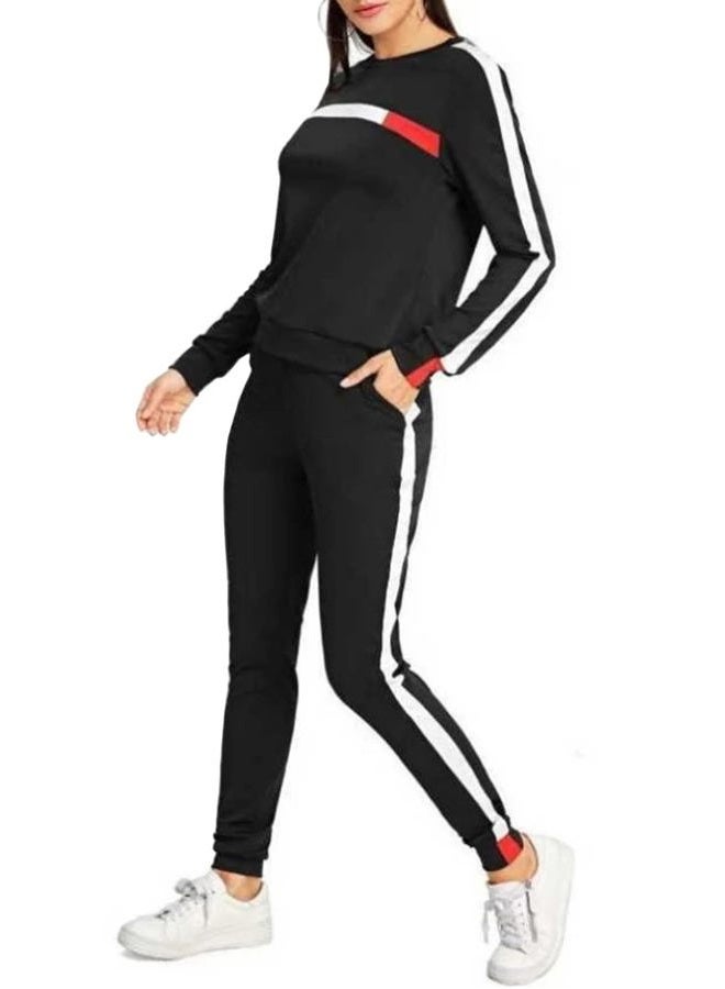 Kansoon Stripe Patchwork Long Sleeve Sweatshirt Tops and Long Pants Two Piece Tracksuit for Junior Black M - Image 3
