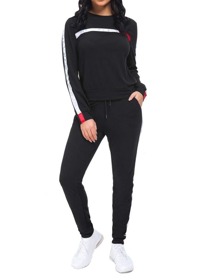 Kansoon Stripe Patchwork Long Sleeve Sweatshirt Tops and Long Pants Two Piece Tracksuit for Junior Black M - Image 4