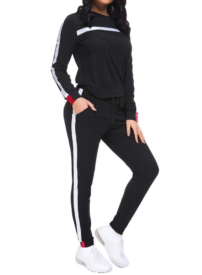 Kansoon Stripe Patchwork Long Sleeve Sweatshirt Tops and Long Pants Two Piece Tracksuit for Junior Black M - Image 5
