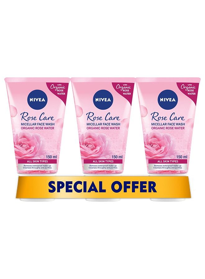 Nivea غسول وجه نيفيا للورد، ميكسيلا، مع ورد عضوي، لجميع أنواع البشرة، 3x150مل - Image 1