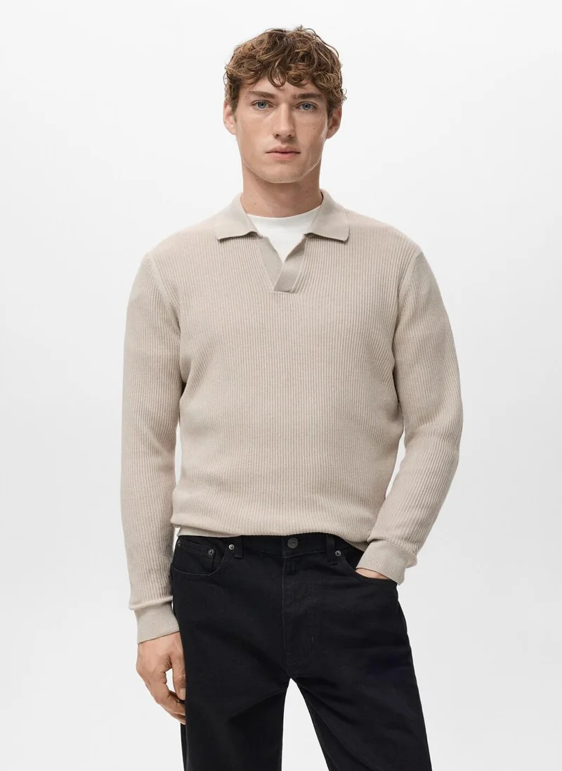 مانجو مان Cotton-blend ribbed polo sweater