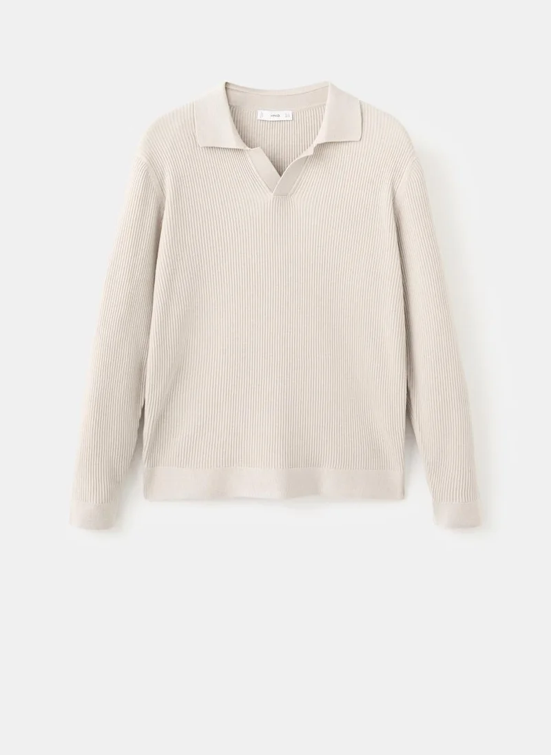 Mango Man Cotton-blend ribbed polo sweater