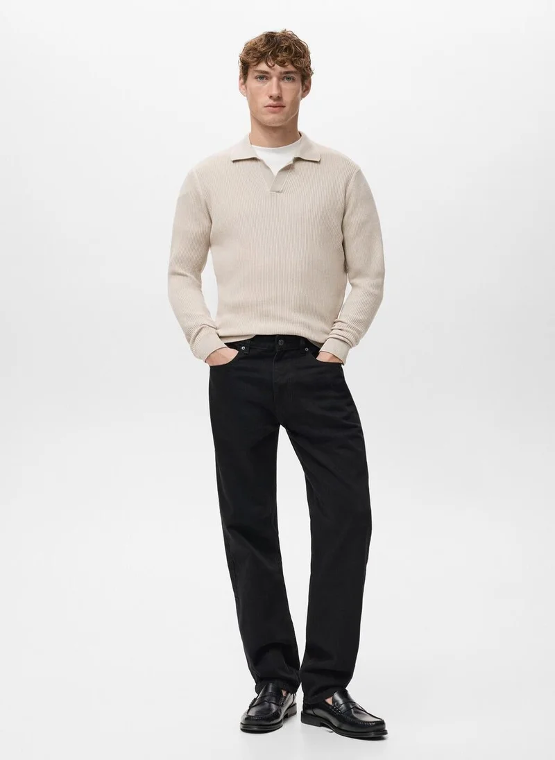 Mango Man Cotton-blend ribbed polo sweater