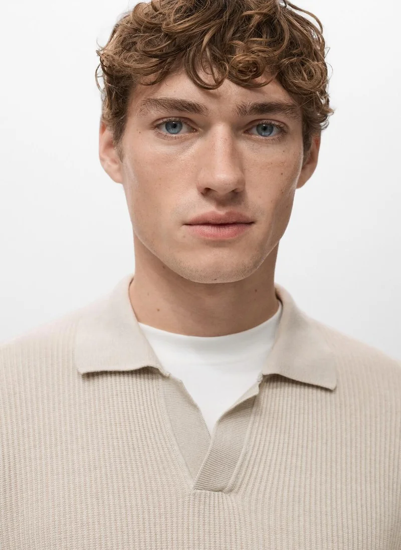 Mango Man Cotton-blend ribbed polo sweater